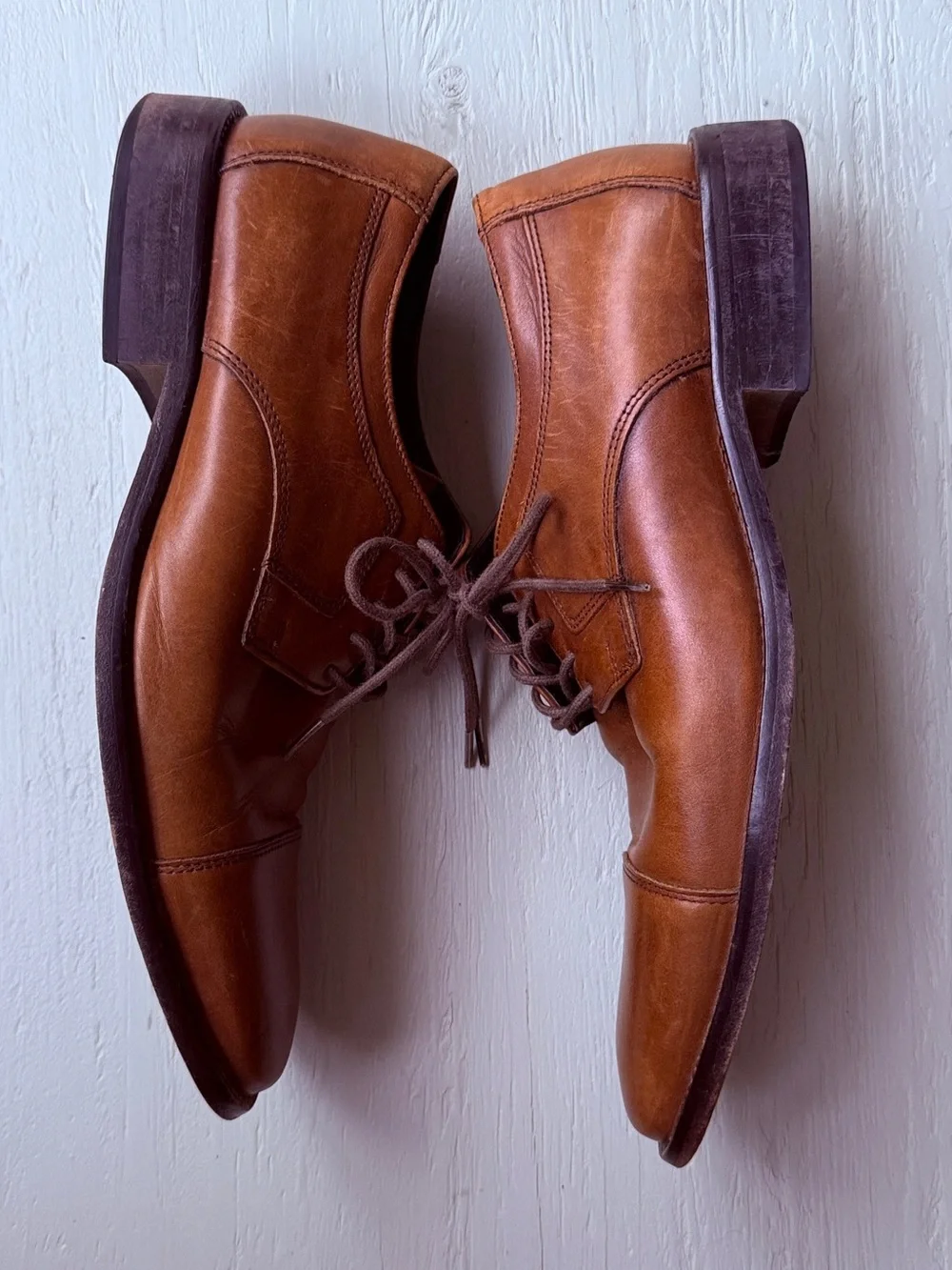 Johnston & Murphy Cognac Leather Cap-Toe Derby Shoes Sz 9/5M